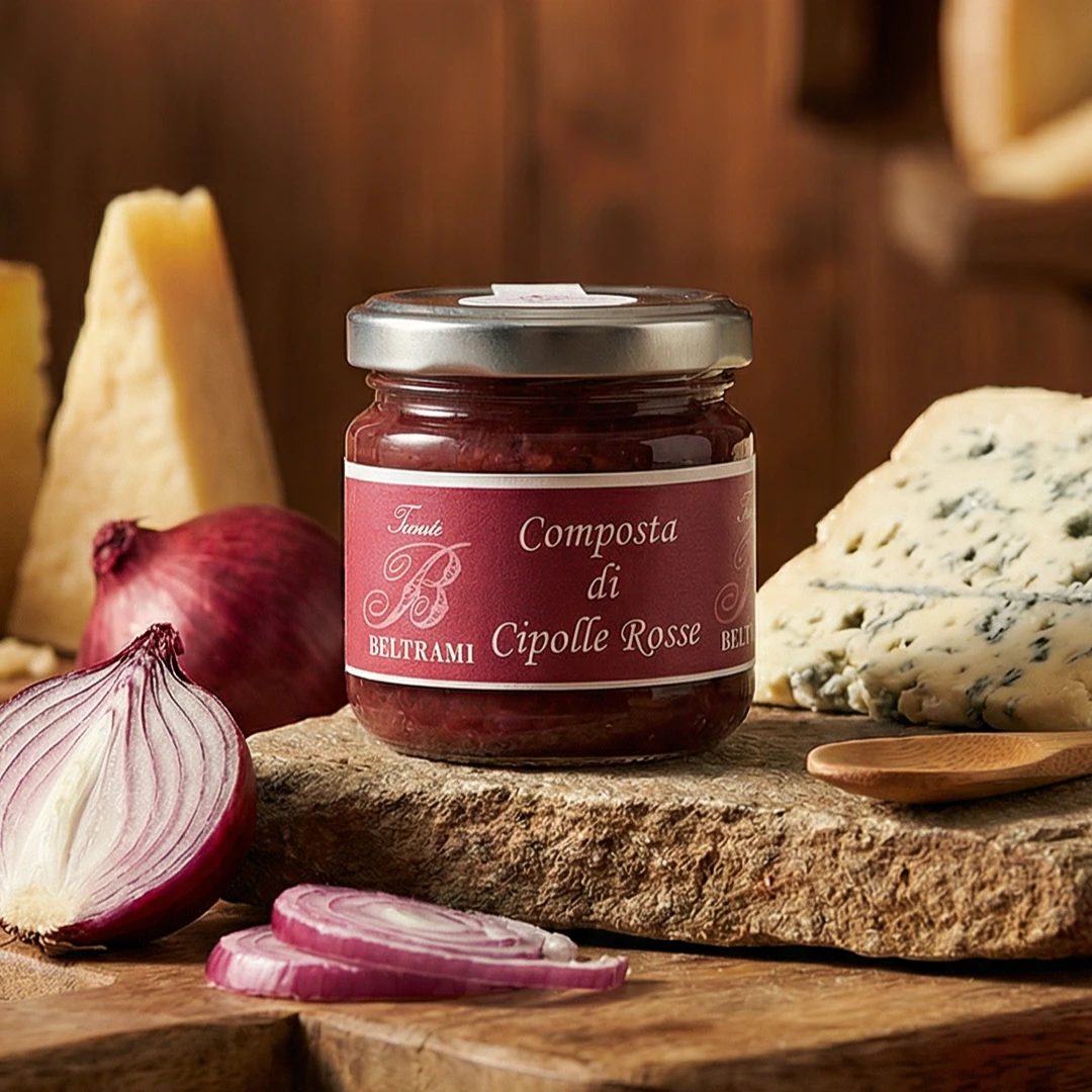 Composta artigianale di cipolle rosse Tenute Beltrami abbinata a formaggi